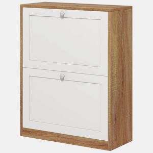 Sapateira estreita com 2 portas e prateleiras ajustáveis para 12 pares de sapatos, 60x24,5x75,5 cm, nases natural e branca