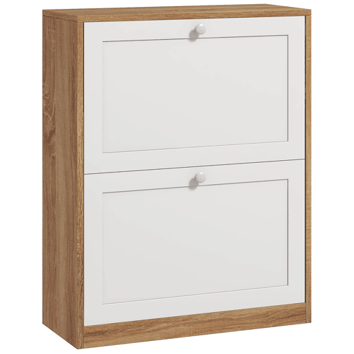 Sapateira estreita com 2 portas e prateleiras ajustáveis para 12 pares de sapatos, 60x24,5x75,5 cm, nases natural e branca Sapateira estreita com 2 portas e prateleiras ajustáveis para 12 pares de sapatos, 60x24,5x75,5 cm, nases natural e branca