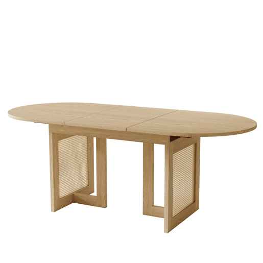 Mesa de jantar extensÃvel 120160 x 80 cm u2014 cantos arredondados, tampo espesso, pernas em rattan, estilo simples u2014 carvalho Mesa de jantar extensÃvel 120160 x 80 cm u2014 cantos arredondados, tampo espesso, pernas em rattan, estilo simples u2014 carvalho