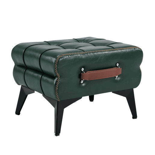 Apoio para os pés portátil - multifuncional com pés metálicos, assento em pele, banquinho para trocar de sapatos e decoração de interiores - Verde