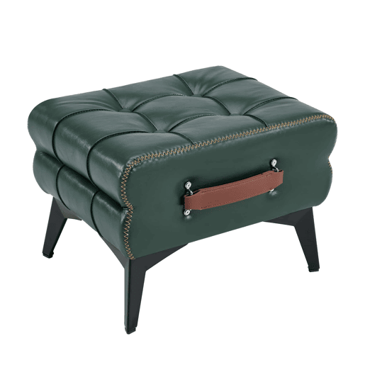 Apoio para os pés portátil - multifuncional com pés metálicos, assento em pele, banquinho para trocar de sapatos e decoração de interiores - Verde