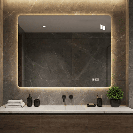 Espelho de casa de banho LED 70×90 cm - Sem moldura, retroiluminado, regulável com controlo tátil, 3 temperaturas de cor, antiembaciamento, espelho HD sem cobre, instalação vertical ou horizontal - Prateado Espelho de casa de banho LED 70×90 cm - Sem moldura, retroiluminado, regulável com controlo tátil, 3 temperaturas de cor, antiembaciamento, espelho HD sem cobre, instalação vertical ou horizontal - Prateado