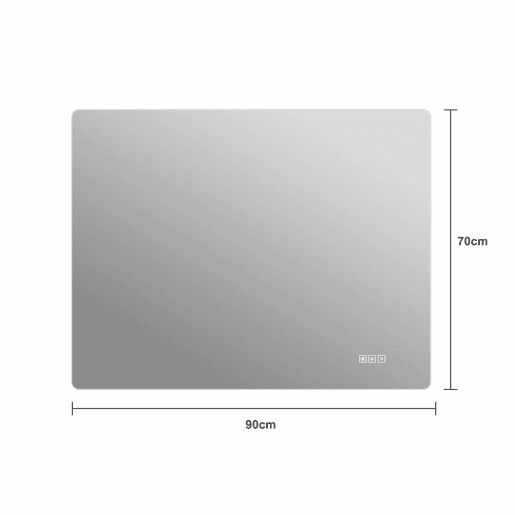 Espelho de casa de banho LED 70×90 cm - Sem moldura, retroiluminado, regulável com controlo tátil, 3 temperaturas de cor, antiembaciamento, espelho HD sem cobre, instalação vertical ou horizontal - Prateado Espelho de casa de banho LED 70×90 cm - Sem moldura, retroiluminado, regulável com controlo tátil, 3 temperaturas de cor, antiembaciamento, espelho HD sem cobre, instalação vertical ou horizontal - Prateado
