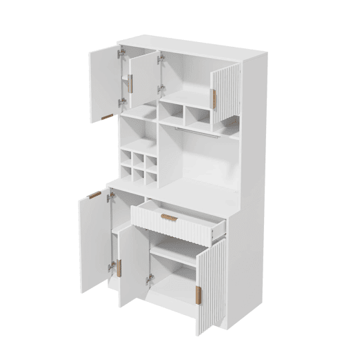 Aparador alto para sala de jantar 100 x 40 x 175 cm u2014 arrumação em várias camadas com tomada integrada, portas USB-C e USB-A, suporte para copos e garrafeira u2014 branco Aparador alto para sala de jantar 100 x 40 x 175 cm u2014 arrumação em várias camadas com tomada integrada, portas USB-C e USB-A, suporte para copos e garrafeira u2014 branco