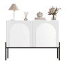 Aparador 100 x 75 x 40 cm - 2 portas, pés metálicos, design com linhas curvas, estilo moderno minimalista - Branco
