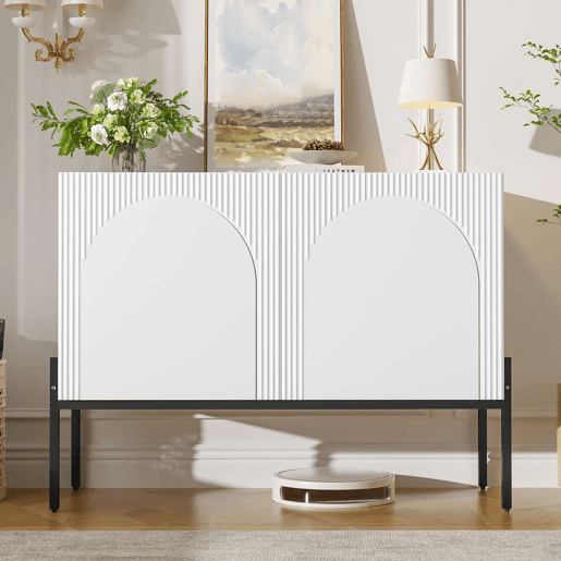 Aparador 100 x 75 x 40 cm - 2 portas, pés metálicos, design com linhas curvas, estilo moderno minimalista - Branco Aparador 100 x 75 x 40 cm - 2 portas, pés metálicos, design com linhas curvas, estilo moderno minimalista - Branco