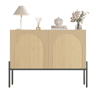 Aparador 100 x 75 x 40 cm - 2 portas, pés metálicos, design com linhas curvas, estilo moderno minimalista - Natural