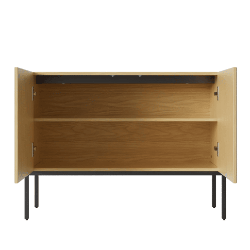 Aparador 100 x 75 x 40 cm - 2 portas, pés metálicos, design com linhas curvas, estilo moderno minimalista - Natural