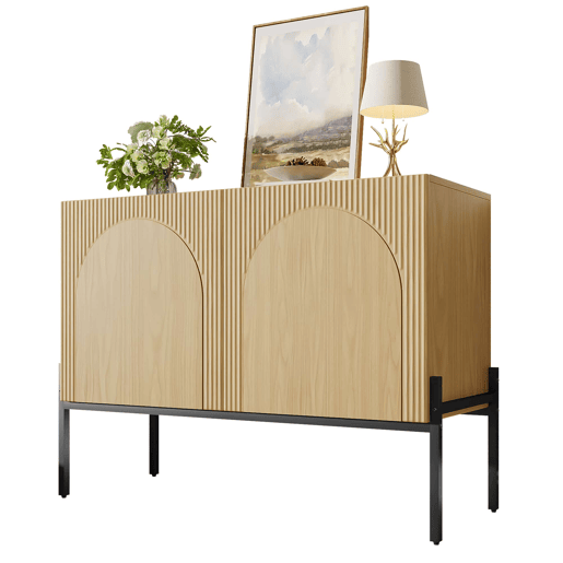Aparador 100 x 75 x 40 cm - 2 portas, pés metálicos, design com linhas curvas, estilo moderno minimalista - Natural