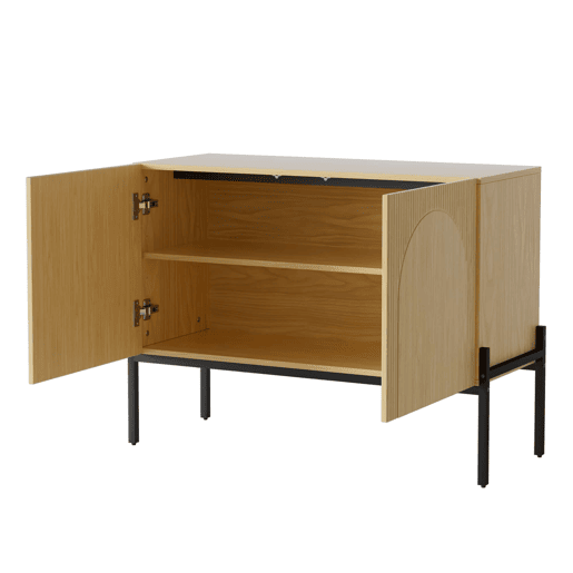 Aparador 100 x 75 x 40 cm - 2 portas, pés metálicos, design com linhas curvas, estilo moderno minimalista - Natural