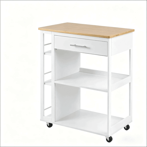 Carrinho de cozinha 73 x 38 x 88 cm u2013 com rodas, portátil, prateleira auxiliar multifuncional u2013 Branco e madeira Carrinho de cozinha 73 x 38 x 88 cm u2013 com rodas, portátil, prateleira auxiliar multifuncional u2013 Branco e madeira
