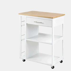 Carrinho de cozinha 73 x 38 x 88 cm u2013 com rodas, portátil, prateleira auxiliar multifuncional u2013 Branco e madeira
