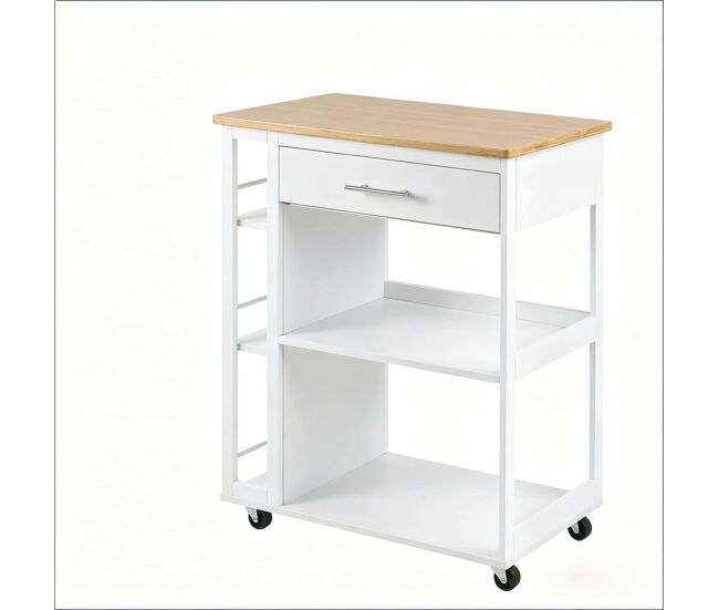 Carrito de cocina 73x38x88 cm - con ruedas, portátil, estantería auxiliar multifuncional - blanco y madera