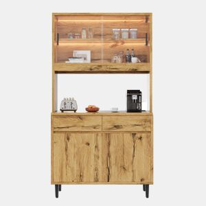 Aparador alto para sala de jantar 100 x 40 x 185 cm u2014 amplo espaço de arrumação, tomadas integradas, portas USB-C e USB-A, faixa LED multicolorida u2014 carvalho