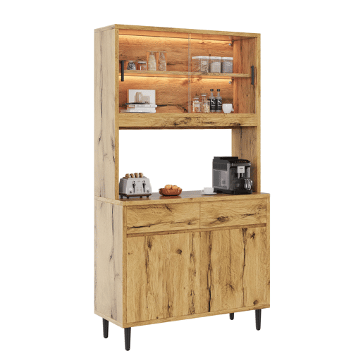 Aparador alto para sala de jantar 100 x 40 x 185 cm u2014 amplo espaço de arrumação, tomadas integradas, portas USB-C e USB-A, faixa LED multicolorida u2014 carvalho Aparador alto para sala de jantar 100 x 40 x 185 cm u2014 amplo espaço de arrumação, tomadas integradas, portas USB-C e USB-A, faixa LED multicolorida u2014 carvalho