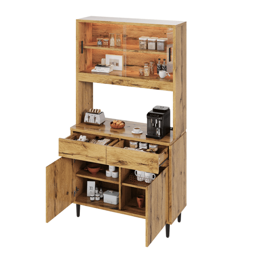 Aparador alto para sala de jantar 100 x 40 x 185 cm u2014 amplo espaço de arrumação, tomadas integradas, portas USB-C e USB-A, faixa LED multicolorida u2014 carvalho Aparador alto para sala de jantar 100 x 40 x 185 cm u2014 amplo espaço de arrumação, tomadas integradas, portas USB-C e USB-A, faixa LED multicolorida u2014 carvalho