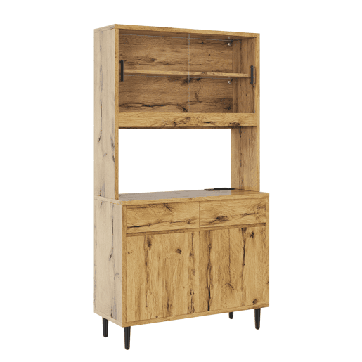 Aparador alto para sala de jantar 100 x 40 x 185 cm u2014 amplo espaço de arrumação, tomadas integradas, portas USB-C e USB-A, faixa LED multicolorida u2014 carvalho Aparador alto para sala de jantar 100 x 40 x 185 cm u2014 amplo espaço de arrumação, tomadas integradas, portas USB-C e USB-A, faixa LED multicolorida u2014 carvalho