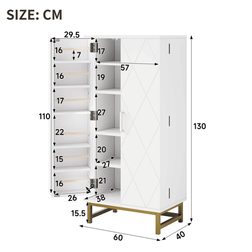 Armário de cozinha u2014 com prateleiras ajustáveis, ideal para espaços pequenos, móvel auxiliar de arrumação u2014 branco e dourado