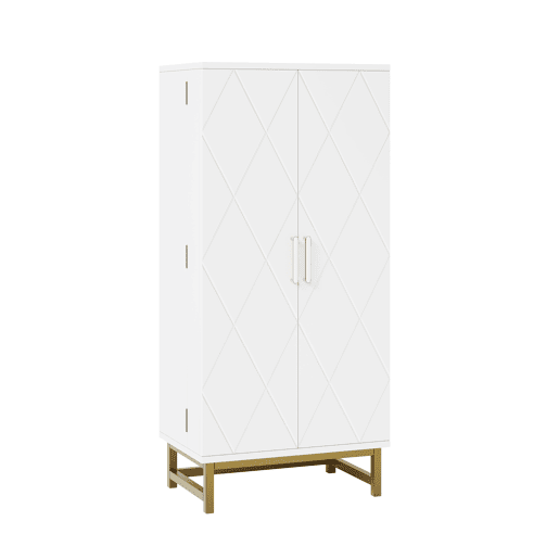 Armário de cozinha u2014 com prateleiras ajustáveis, ideal para espaços pequenos, móvel auxiliar de arrumação u2014 branco e dourado