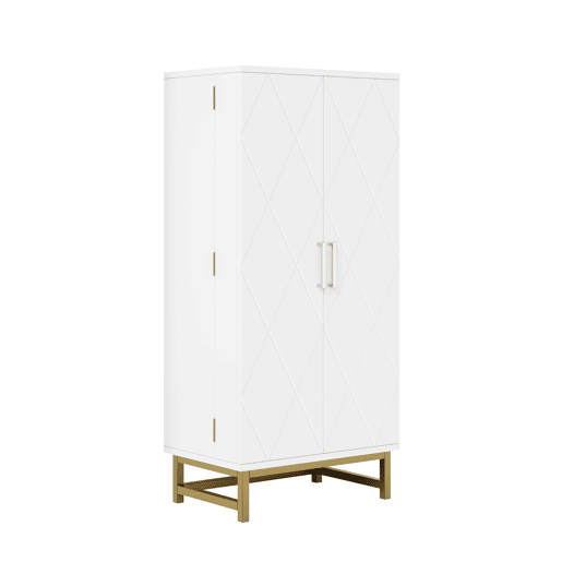 Armário de cozinha u2014 com prateleiras ajustáveis, ideal para espaços pequenos, móvel auxiliar de arrumação u2014 branco e dourado