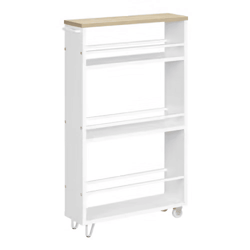 Carrinho de cozinha estreito com rodas, 47 cm u2013 multifuncional, portátil e com compartimentos de arrumação u2013 branco Carrinho de cozinha estreito com rodas, 47 cm u2013 multifuncional, portátil e com compartimentos de arrumação u2013 branco