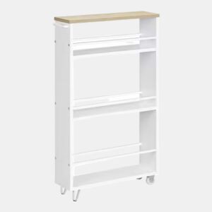 Carrinho de cozinha estreito com rodas, 47 cm u2013 multifuncional, portátil e com compartimentos de arrumação u2013 branco