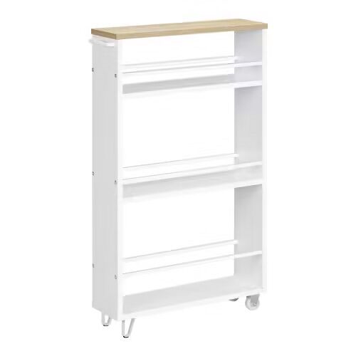 Carrito de cocina estrecho con ruedas 47 cm - multifuncional, portátil y organizador de almacenamiento - blanco