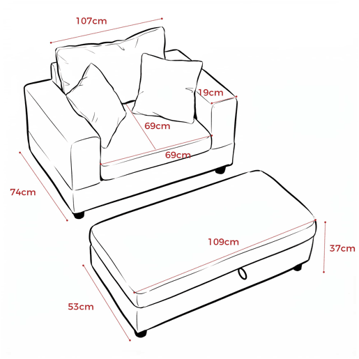 Espreguiçadeira 107 x 74 x 57 cm u2014 com apoio para os pés, espaço de arrumação e 3 almofadas u2014 Cinzento Espreguiçadeira 107 x 74 x 57 cm u2014 com apoio para os pés, espaço de arrumação e 3 almofadas u2014 Cinzento
