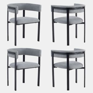 4 cadeiras de jantar - encosto envolvente, estofo em chenille respirável e confortável, estilo moderno - cinzento