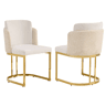 2 cadeiras de jantar - Design moderno, estofo respirável em chenille e pernas galvanizadas douradas - Bege + Dourado