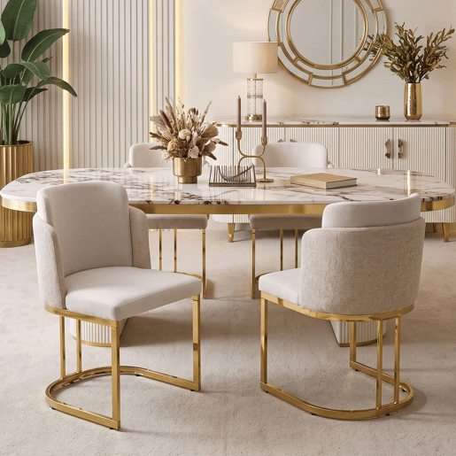 2 cadeiras de jantar - Design moderno, estofo respirável em chenille e pernas galvanizadas douradas - Bege + Dourado 2 cadeiras de jantar - Design moderno, estofo respirável em chenille e pernas galvanizadas douradas - Bege + Dourado