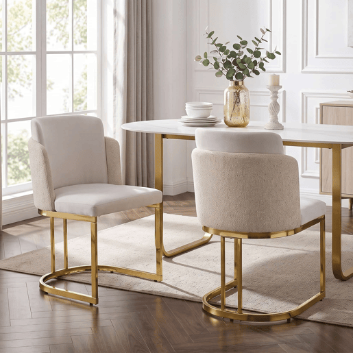 2 cadeiras de jantar - Design moderno, estofo respirável em chenille e pernas galvanizadas douradas - Bege + Dourado 2 cadeiras de jantar - Design moderno, estofo respirável em chenille e pernas galvanizadas douradas - Bege + Dourado