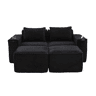 Sofá modular de 2 lugares com 2 banquinhos - encosto estável, molas ensacadas, espuma de alta densidade, porta-copos e bolsos laterais, montagem sem ferramentas - Preto