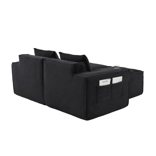Sofá modular de 2 lugares com 2 banquinhos - encosto estável, molas ensacadas, espuma de alta densidade, porta-copos e bolsos laterais, montagem sem ferramentas - Preto Sofá modular de 2 lugares com 2 banquinhos - encosto estável, molas ensacadas, espuma de alta densidade, porta-copos e bolsos laterais, montagem sem ferramentas - Preto