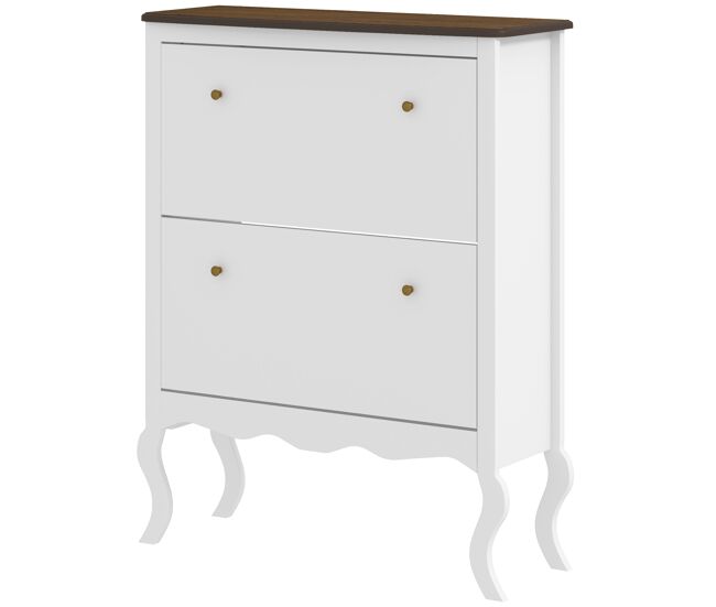 Zapatero estrecho con 2 cajones abatibles estantes ajustables para 16 pares 84x29x109 cm blanco