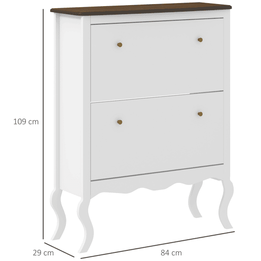 Sapateira estreita com 2 gavetas basculantes e prateleiras ajustáveis para 16 pares de sapatos, 84x29x109 cm, branca Sapateira estreita com 2 gavetas basculantes e prateleiras ajustáveis para 16 pares de sapatos, 84x29x109 cm, branca