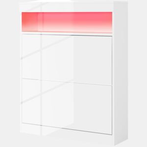 Sapateira com luzes LED e 2 gavetas basculantes para 12 a 16 pares de sapatos, 80x24x99,5 cm, branco brilhante