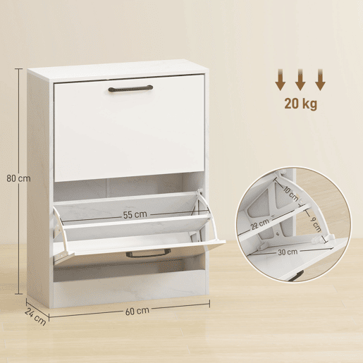 Sapateira estreita com 2 portas de alto brilho, prateleiras ajustáveis, design em mármore, para 8 pares de sapatos, 60x24x80 cm, branca Sapateira estreita com 2 portas de alto brilho, prateleiras ajustáveis, design em mármore, para 8 pares de sapatos, 60x24x80 cm, branca