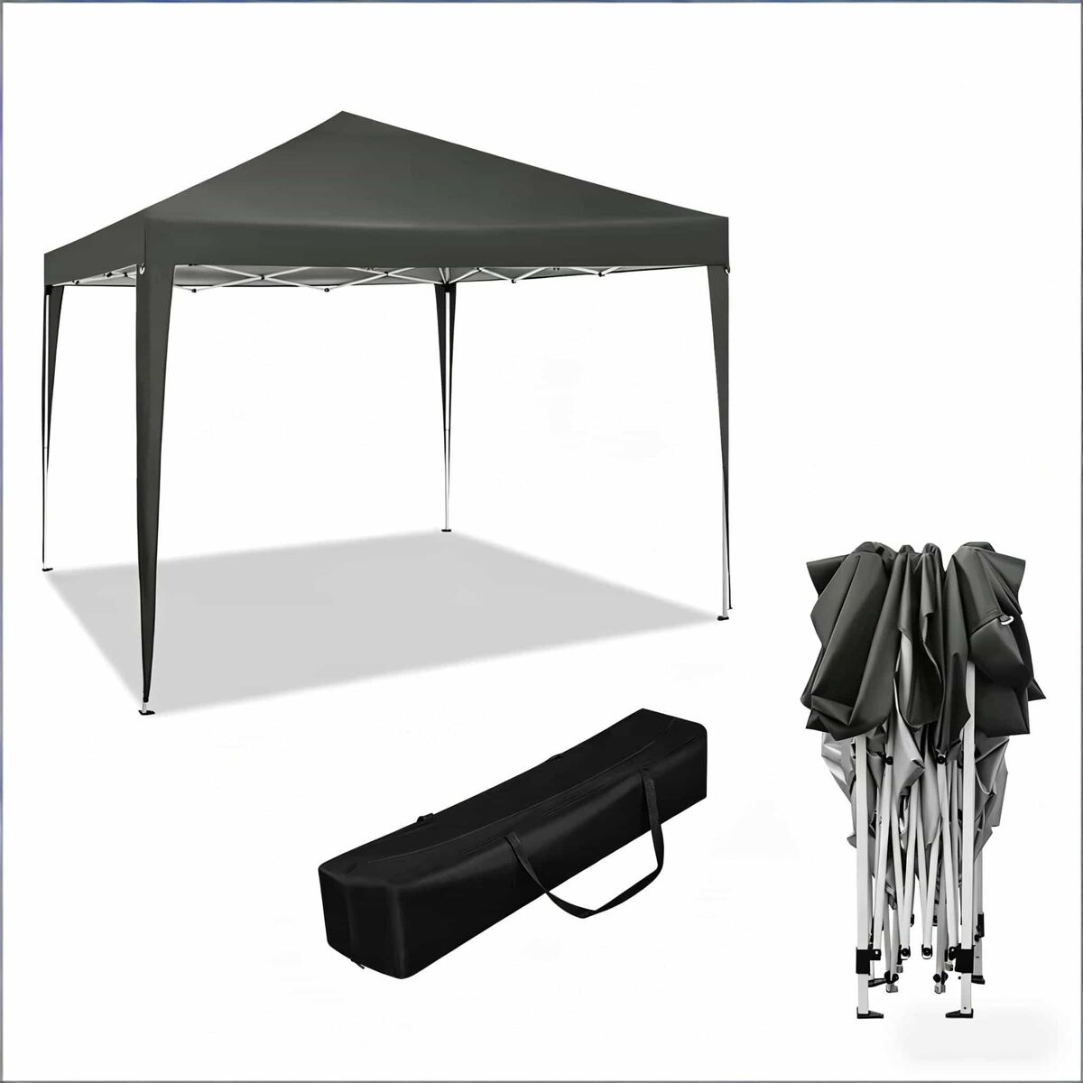 Carpa de jardín 300x300 cm - plegable pop up portátil con bolsa de transporte para fiestas y exteriores - gris oscuro