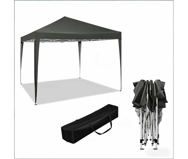 Carpa de jardín 300x300 cm - plegable pop up portátil con bolsa de transporte para fiestas y exteriores - gris oscuro