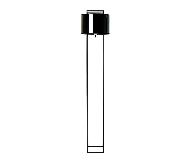 Lámpara pie pvc negro interior dorado y acero negro - e27, 1 bombilla, 5w, 375 lm, 2700k, a++, ip20, cable 320 cm.