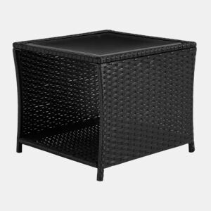 Mesa auxiliar de jardim - Design em rattan com espaço de arrumação e para uso no exterior - Preto