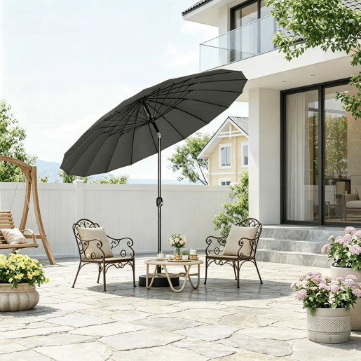 Guarda-sol de jardim 156,5 x 257 x 242 cm - tamanho grande com inclinação ajustável para terraço e piscina - cinzento escuro Guarda-sol de jardim 156,5 x 257 x 242 cm - tamanho grande com inclinação ajustável para terraço e piscina - cinzento escuro