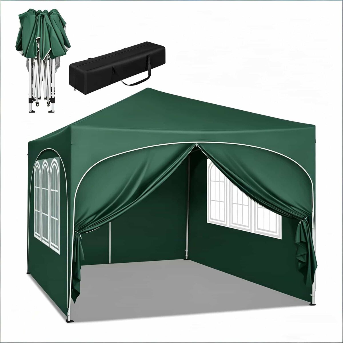 Carpa de jardín 300x300 cm - plegable con protección solar y bolsa de transporte - verde