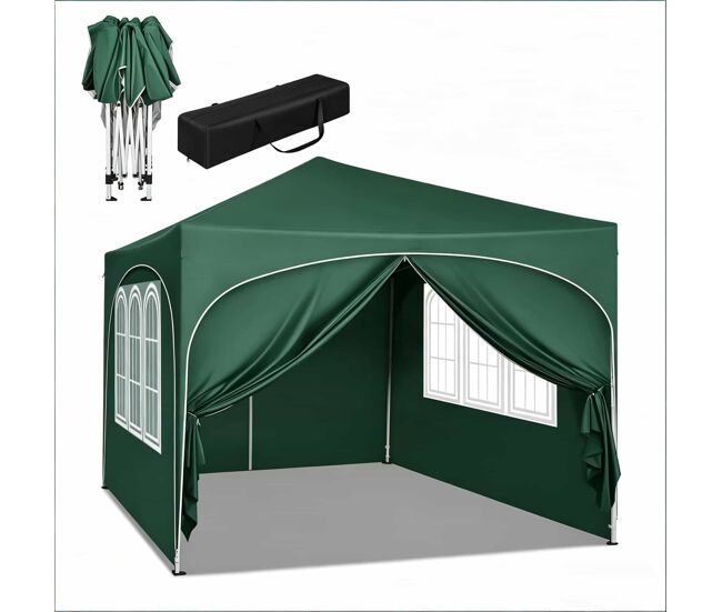 Carpa de jardín 300x300 cm - plegable con protección solar y bolsa de transporte - verde