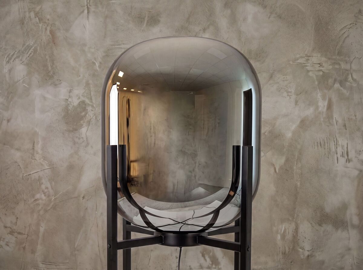 Lámpara de pie cristal efecto espejo fumé gris y acero negro, e27, ø43 x 140 cm