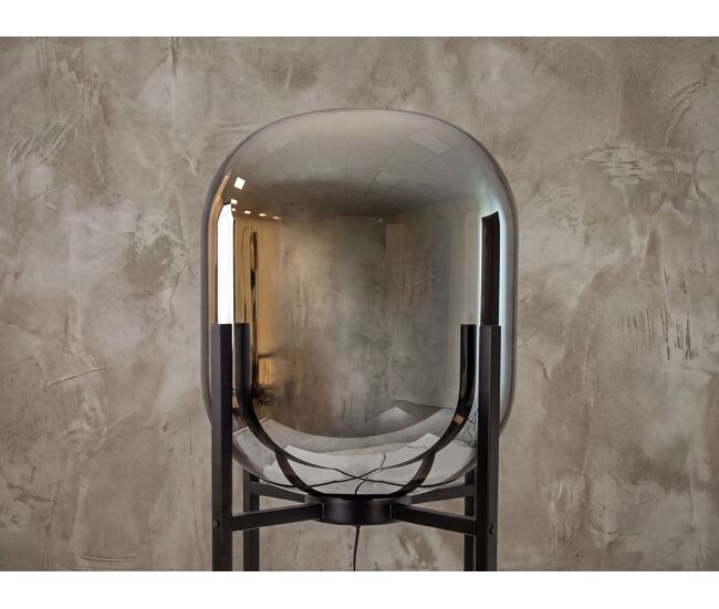 Lámpara de pie cristal efecto espejo fumé gris y acero negro, e27, ø43 x 140 cm