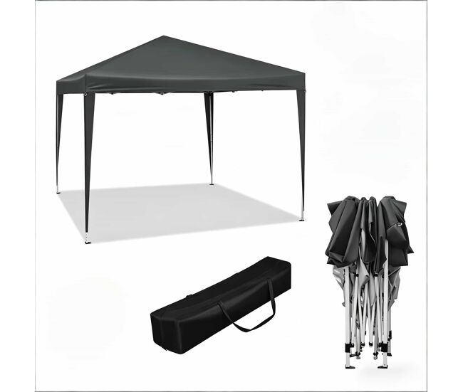 Gazebo plegable 300x300cm - portátil con bolsa de transporte, montaje rápido para exteriores - antracita