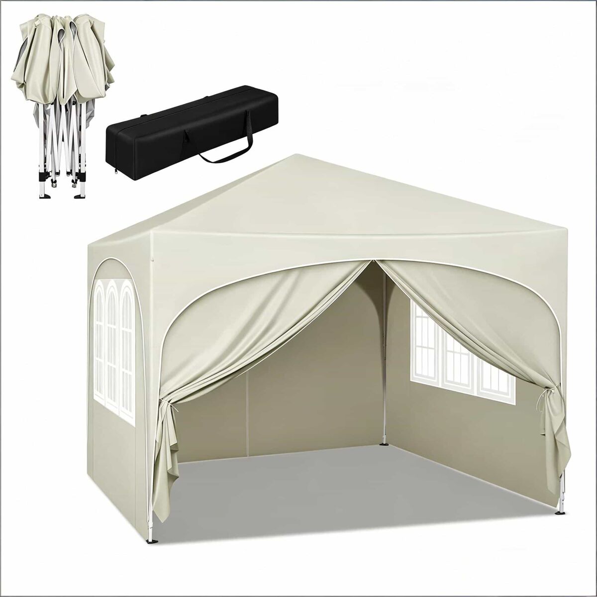 Carpa de jardín 300x300 cm - con bolsa de transporte, protección solar instantánea, tienda para fiestas - beige