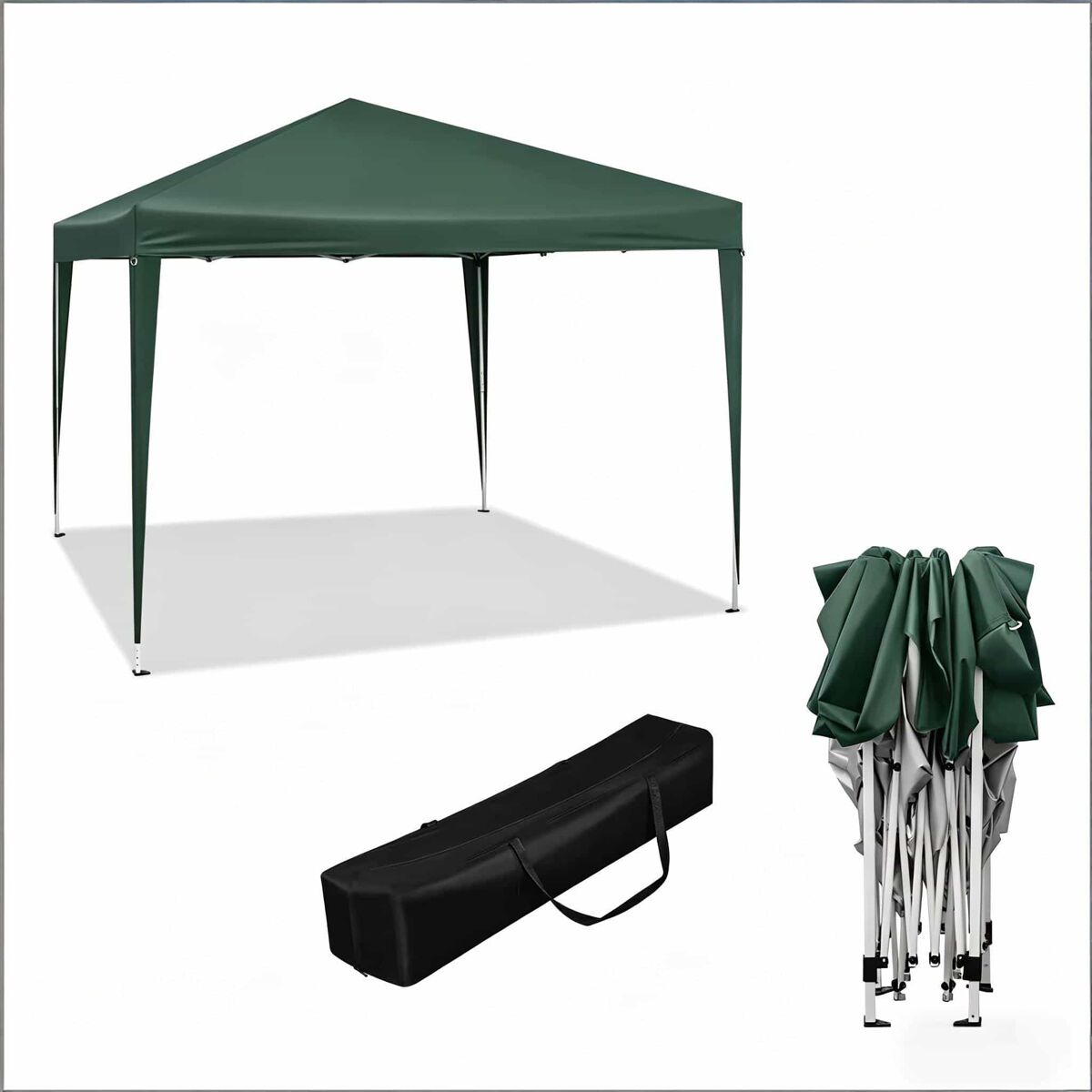 Cenador plegable 300x300 cm - portátil con bolsa de transporte, techo emergente para exterior y fiestas - verde